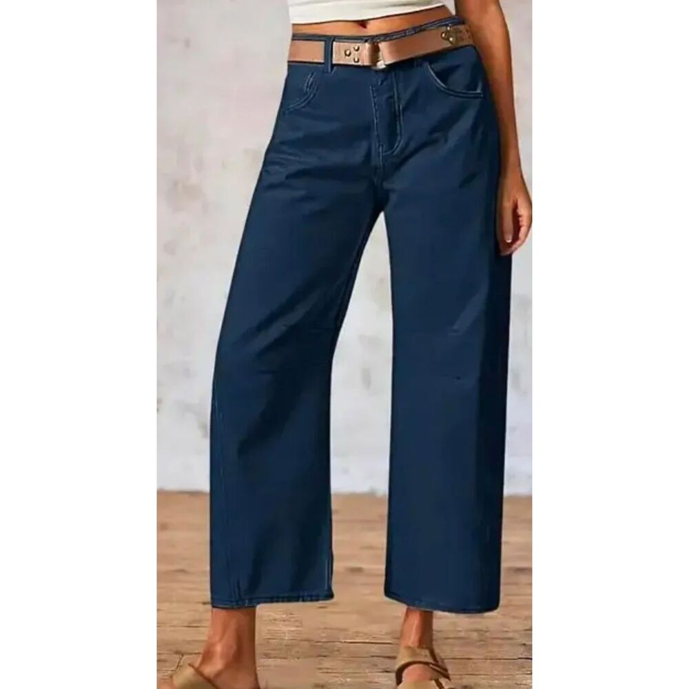 Flamingals Nwt 3x Mid waist Navy Blue crop pants